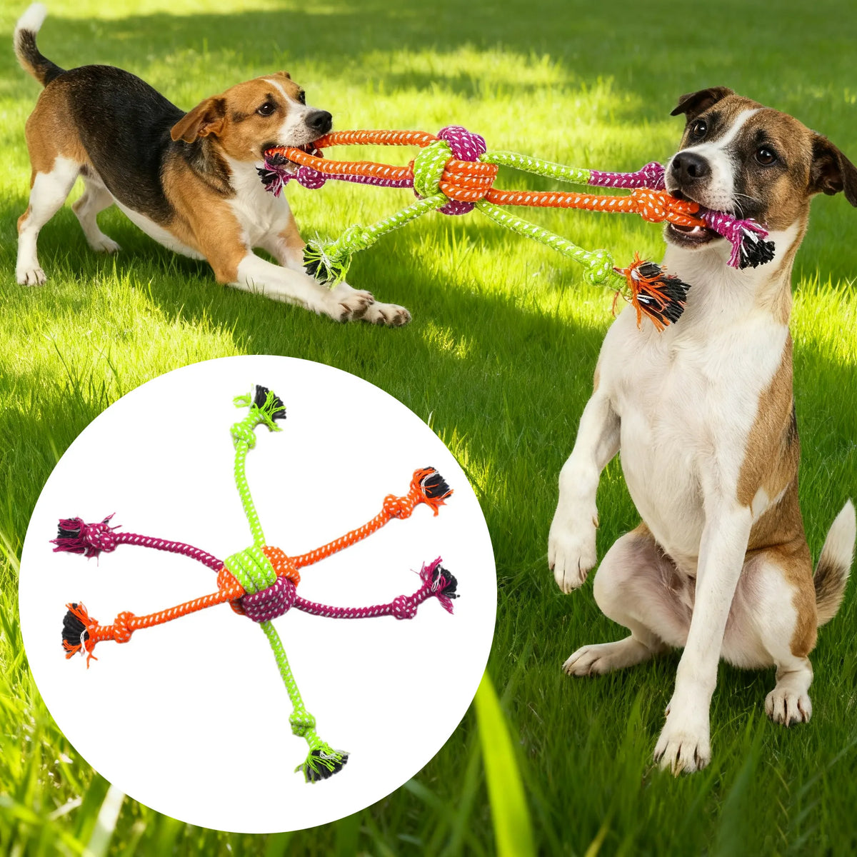 1pc Durable Bite-Resistant Interactive Knot Toy for Dogs- Chewable Rope with Green&Orange Fringes,Playful Design, Dog Toys