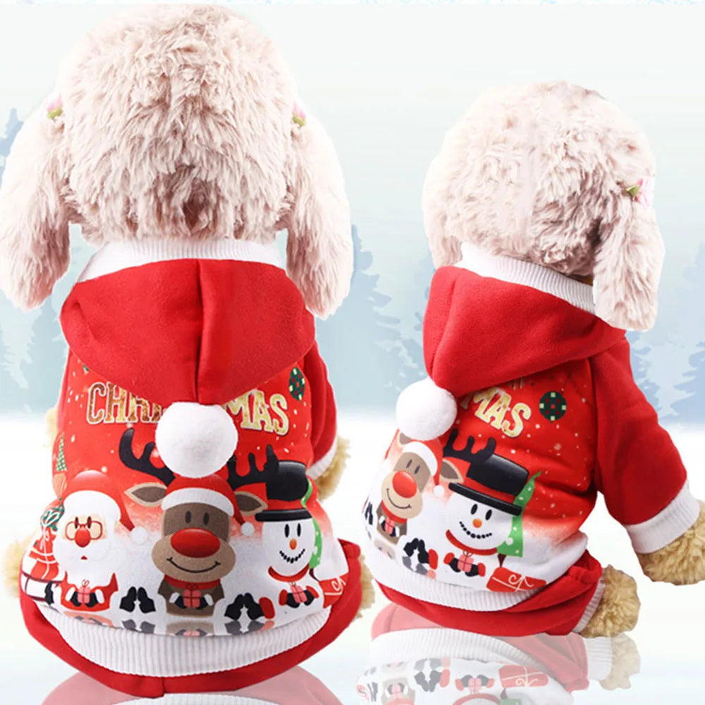 Christmas Dog Hoodies Holiday Puppy Costume Winter Pet Clothes Warm Plush Xmas Santa Elk Sweater Coat for Small Dog Cat Clothing