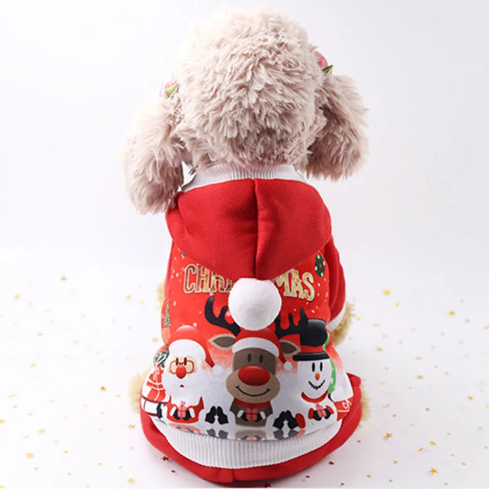 Christmas Dog Hoodies Holiday Puppy Costume Winter Pet Clothes Warm Plush Xmas Santa Elk Sweater Coat for Small Dog Cat Clothing