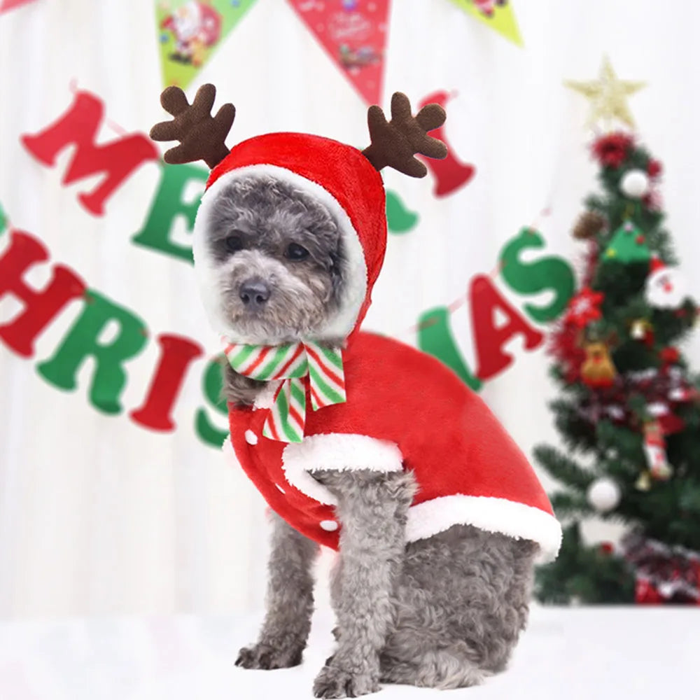 Christmas Dog Hoodies Holiday Puppy Costume Winter Pet Clothes Warm Plush Xmas Santa Elk Sweater Coat for Small Dog Cat Clothing
