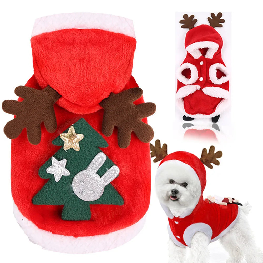 Christmas Dog Hoodies Holiday Puppy Costume Winter Pet Clothes Warm Plush Xmas Santa Elk Sweater Coat for Small Dog Cat Clothing
