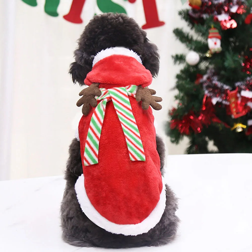 Christmas Dog Hoodies Holiday Puppy Costume Winter Pet Clothes Warm Plush Xmas Santa Elk Sweater Coat for Small Dog Cat Clothing