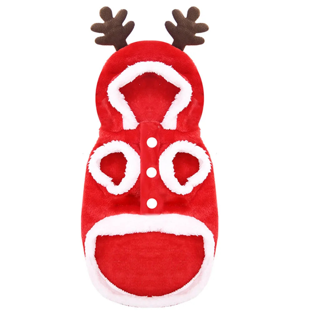 Christmas Dog Hoodies Holiday Puppy Costume Winter Pet Clothes Warm Plush Xmas Santa Elk Sweater Coat for Small Dog Cat Clothing