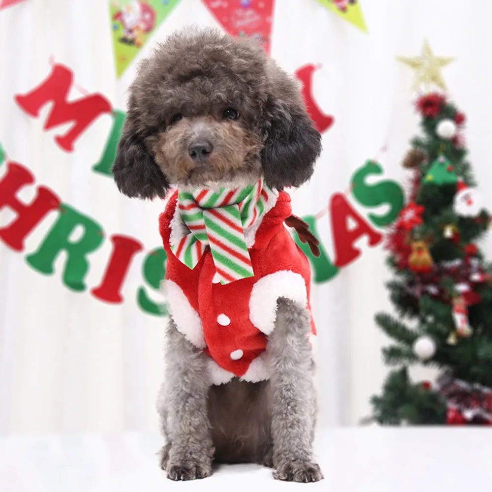 Christmas Dog Hoodies Holiday Puppy Costume Winter Pet Clothes Warm Plush Xmas Santa Elk Sweater Coat for Small Dog Cat Clothing