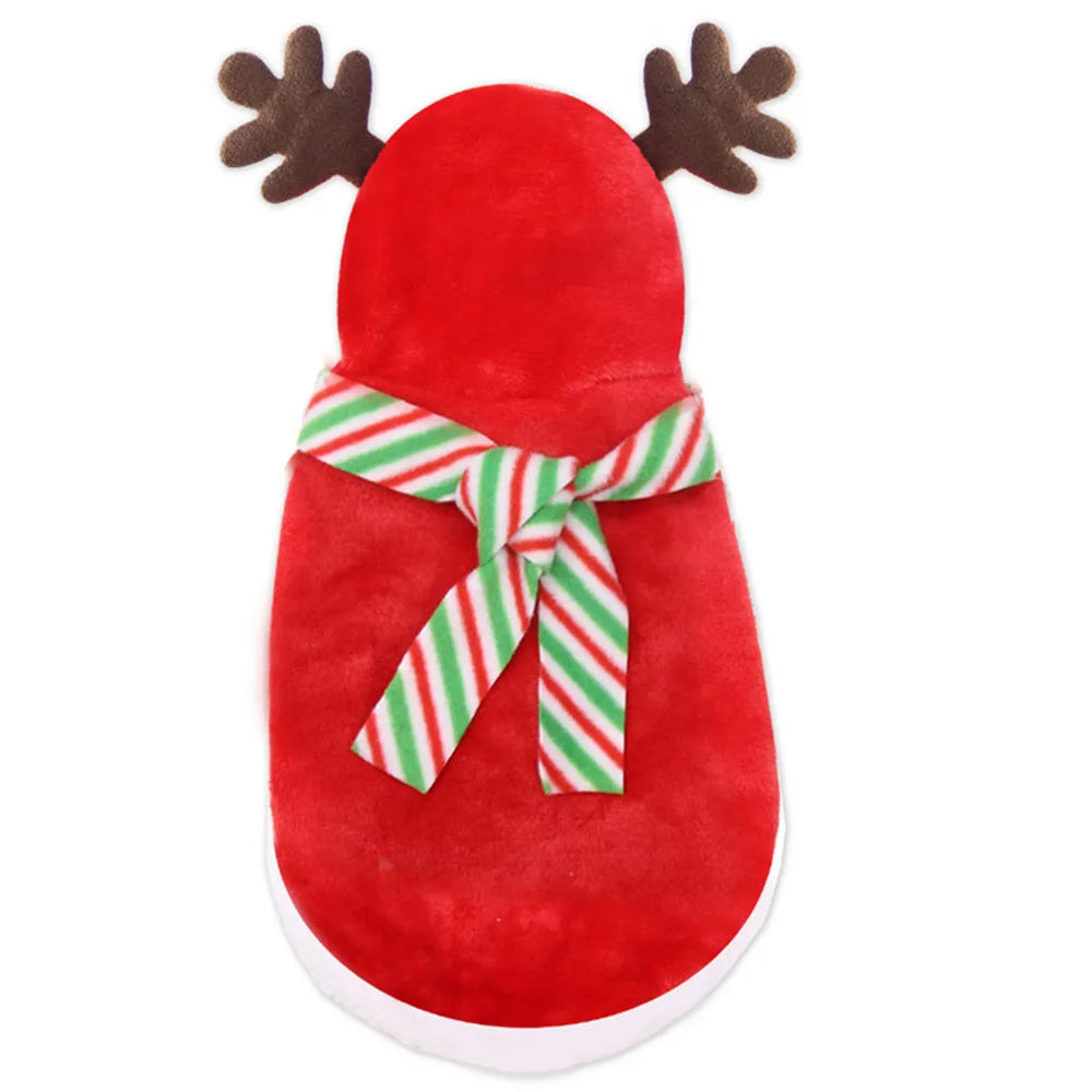 Christmas Dog Hoodies Holiday Puppy Costume Winter Pet Clothes Warm Plush Xmas Santa Elk Sweater Coat for Small Dog Cat Clothing