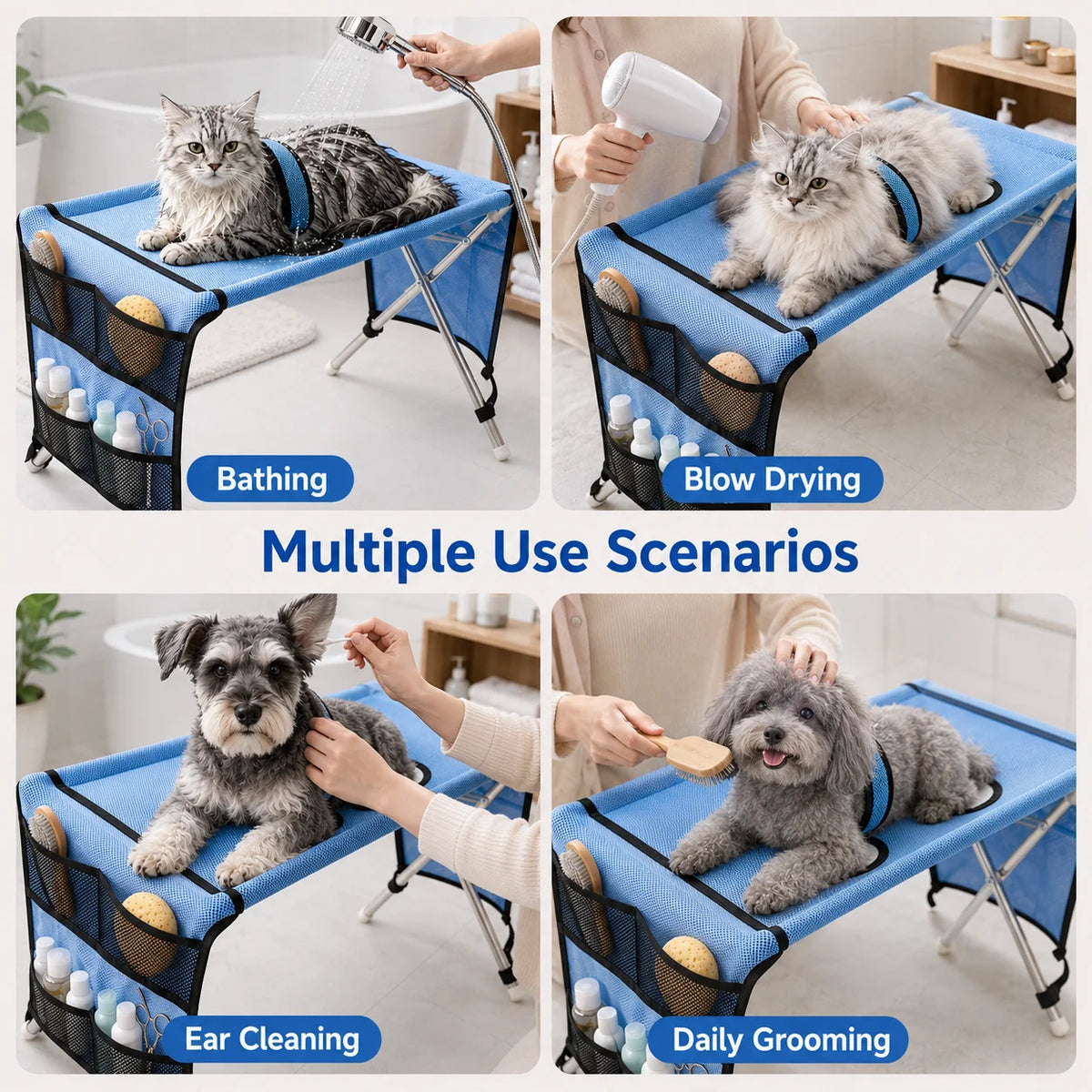 Dog Grooming Table Pet Grooming Hammock Basic Upgraded Models Foldable Bathing Nail Trimming Stand for Small Dogs Cats Home