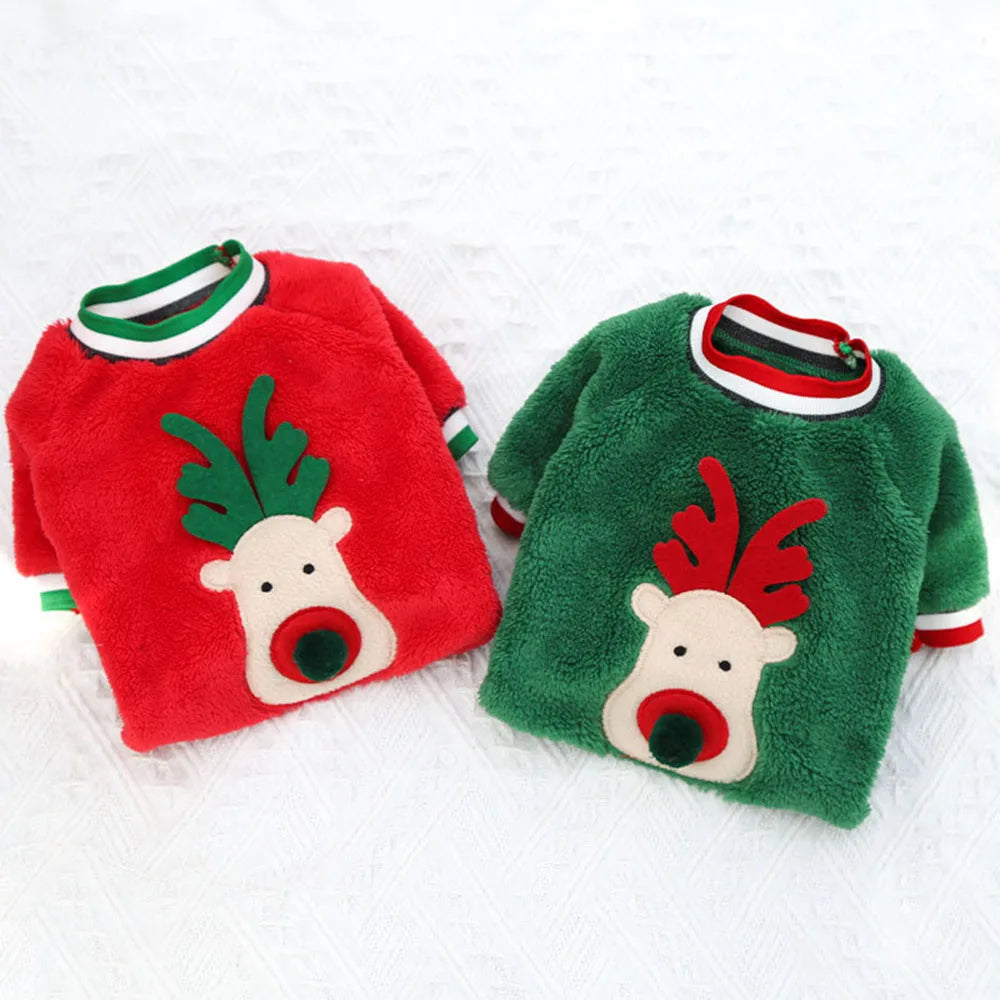 Christmas Dog Hoodies Holiday Puppy Costume Winter Pet Clothes Warm Plush Xmas Santa Elk Sweater Coat for Small Dog Cat Clothing