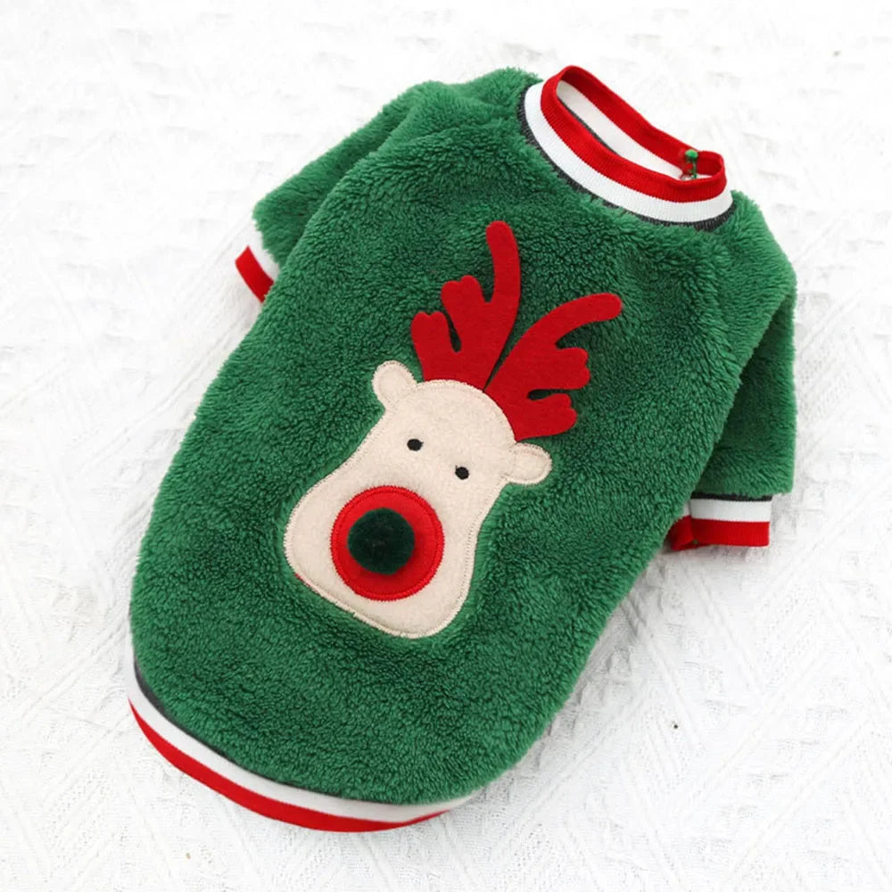 Christmas Dog Hoodies Holiday Puppy Costume Winter Pet Clothes Warm Plush Xmas Santa Elk Sweater Coat for Small Dog Cat Clothing
