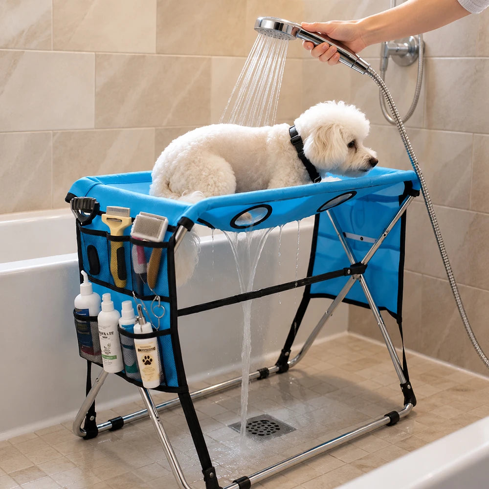 Dog Grooming Table Pet Grooming Hammock Basic Upgraded Models Foldable Bathing Nail Trimming Stand for Small Dogs Cats Home