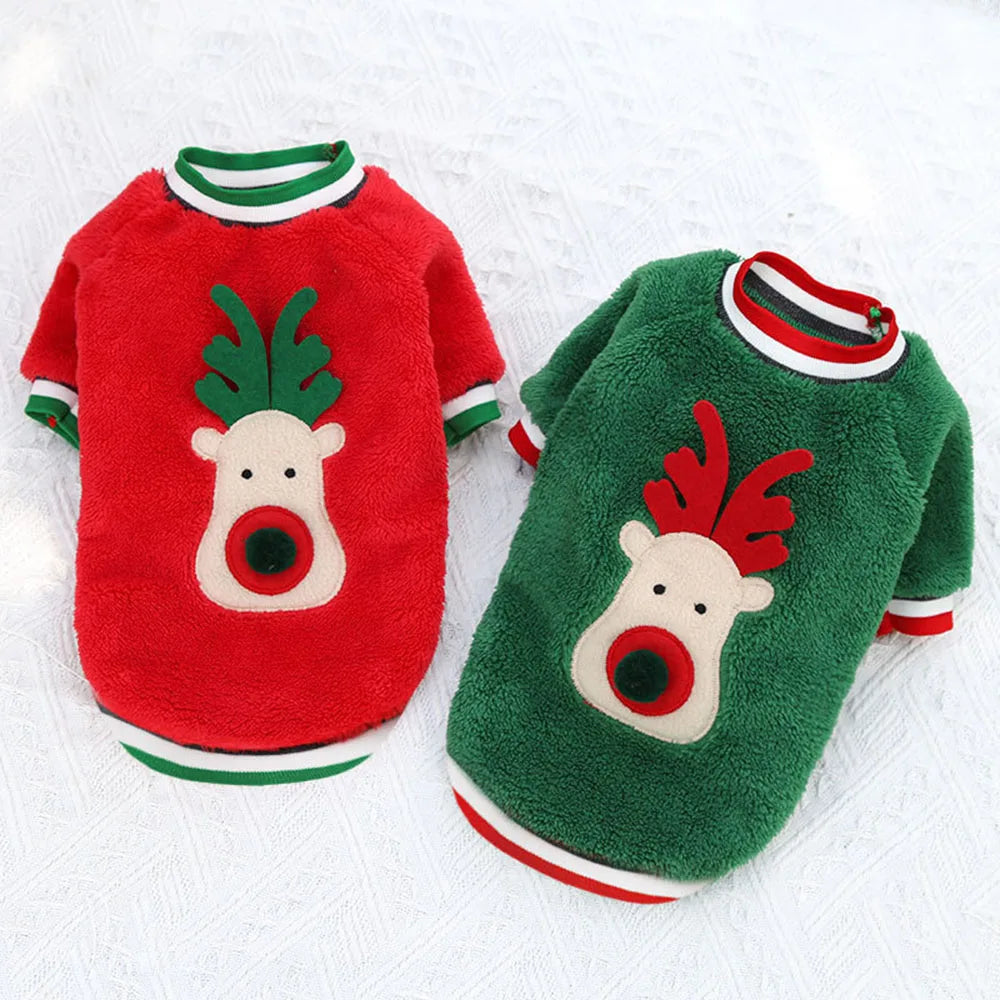 Christmas Dog Hoodies Holiday Puppy Costume Winter Pet Clothes Warm Plush Xmas Santa Elk Sweater Coat for Small Dog Cat Clothing
