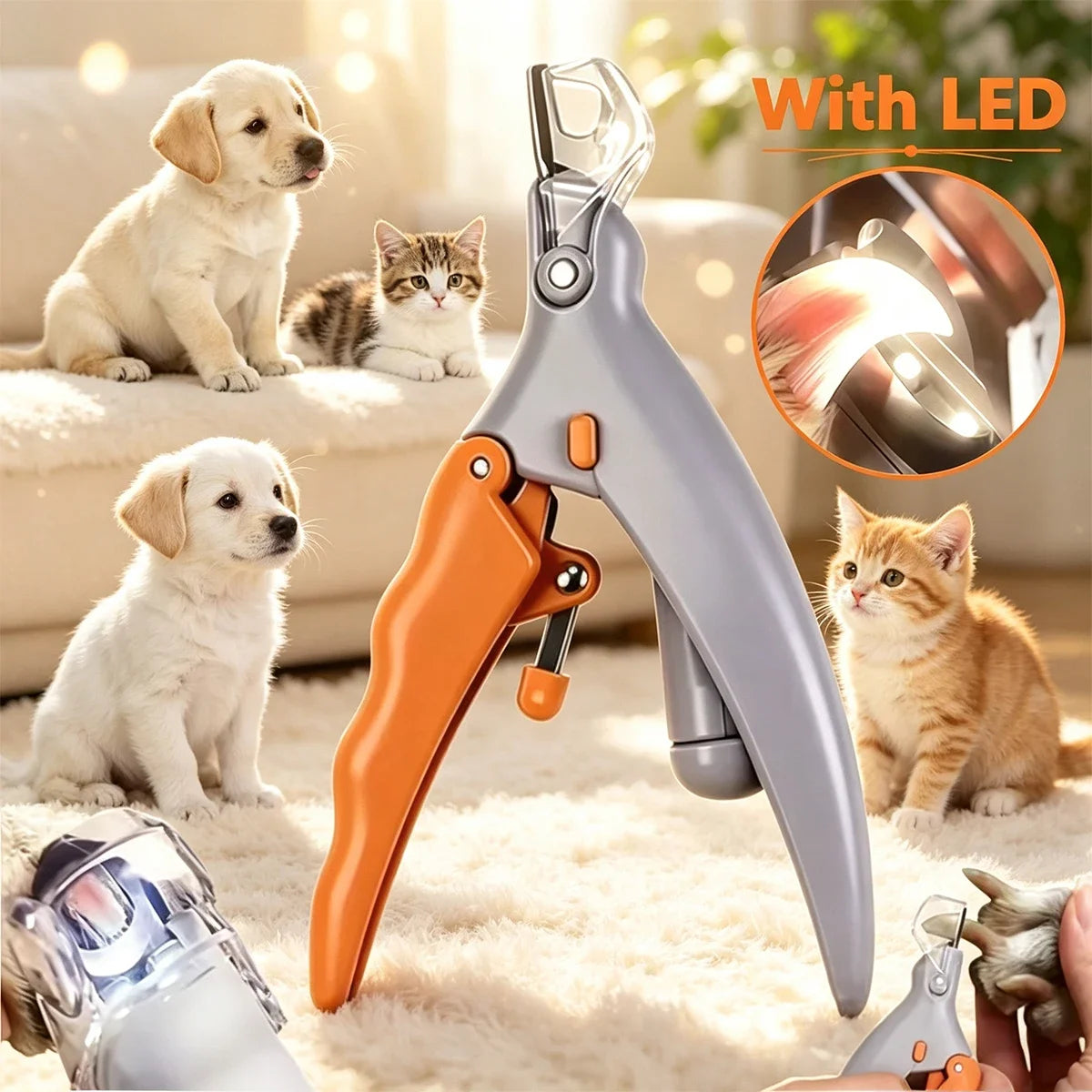 Pet Nail Clipper with LED Light & 5X Magnification, Dog & Cat Claw Trimmer, Pet Grooming Tool for Easy Pet Nail Care