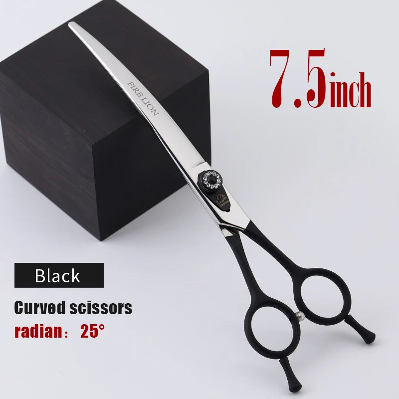 FIRELION 7.0/7.5 Inch 440c Steel Professional Dog Cutting Thinning Curved Scissors Animals Pet Grooming Scissors for Dogs