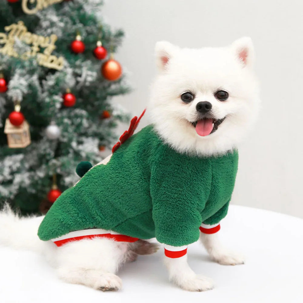 Christmas Dog Hoodies Holiday Puppy Costume Winter Pet Clothes Warm Plush Xmas Santa Elk Sweater Coat for Small Dog Cat Clothing