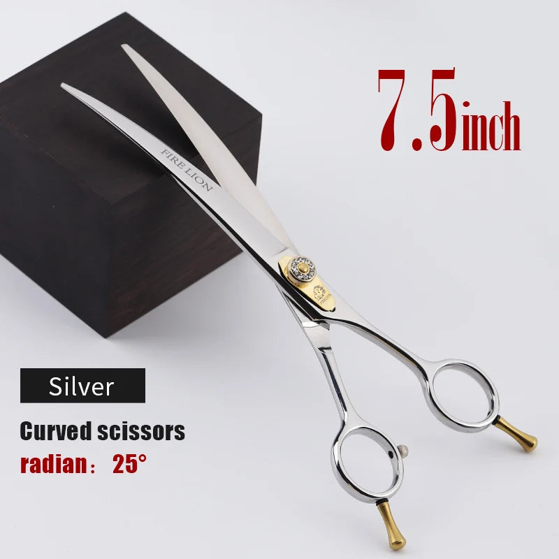 FIRELION 7.0/7.5 Inch 440c Steel Professional Dog Cutting Thinning Curved Scissors Animals Pet Grooming Scissors for Dogs