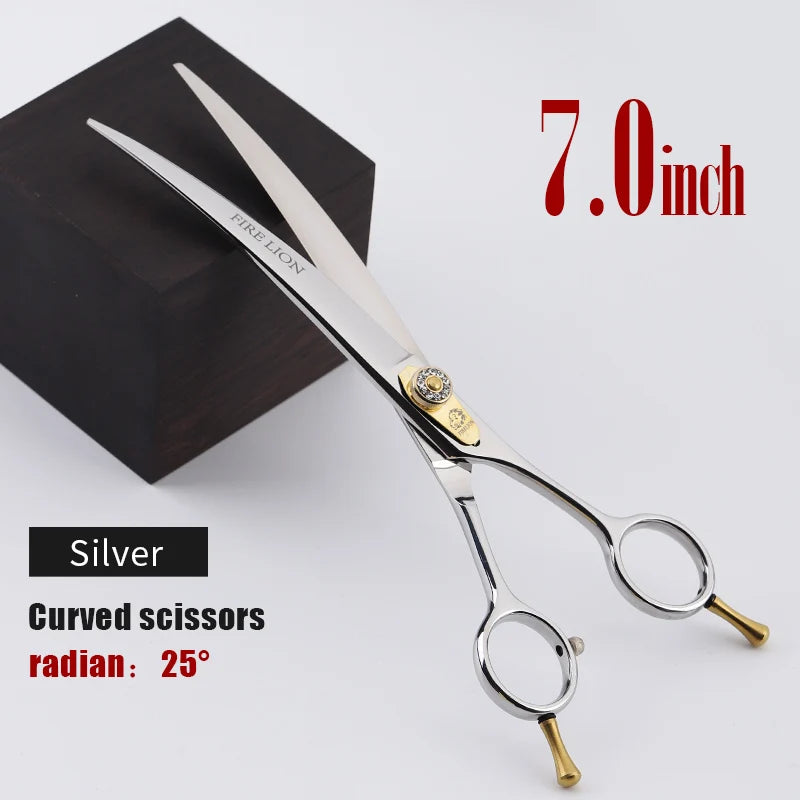 FIRELION 7.0/7.5 Inch 440c Steel Professional Dog Cutting Thinning Curved Scissors Animals Pet Grooming Scissors for Dogs
