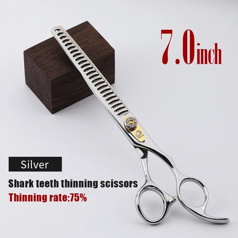 FIRELION 7.0/7.5 Inch 440c Steel Professional Dog Cutting Thinning Curved Scissors Animals Pet Grooming Scissors for Dogs