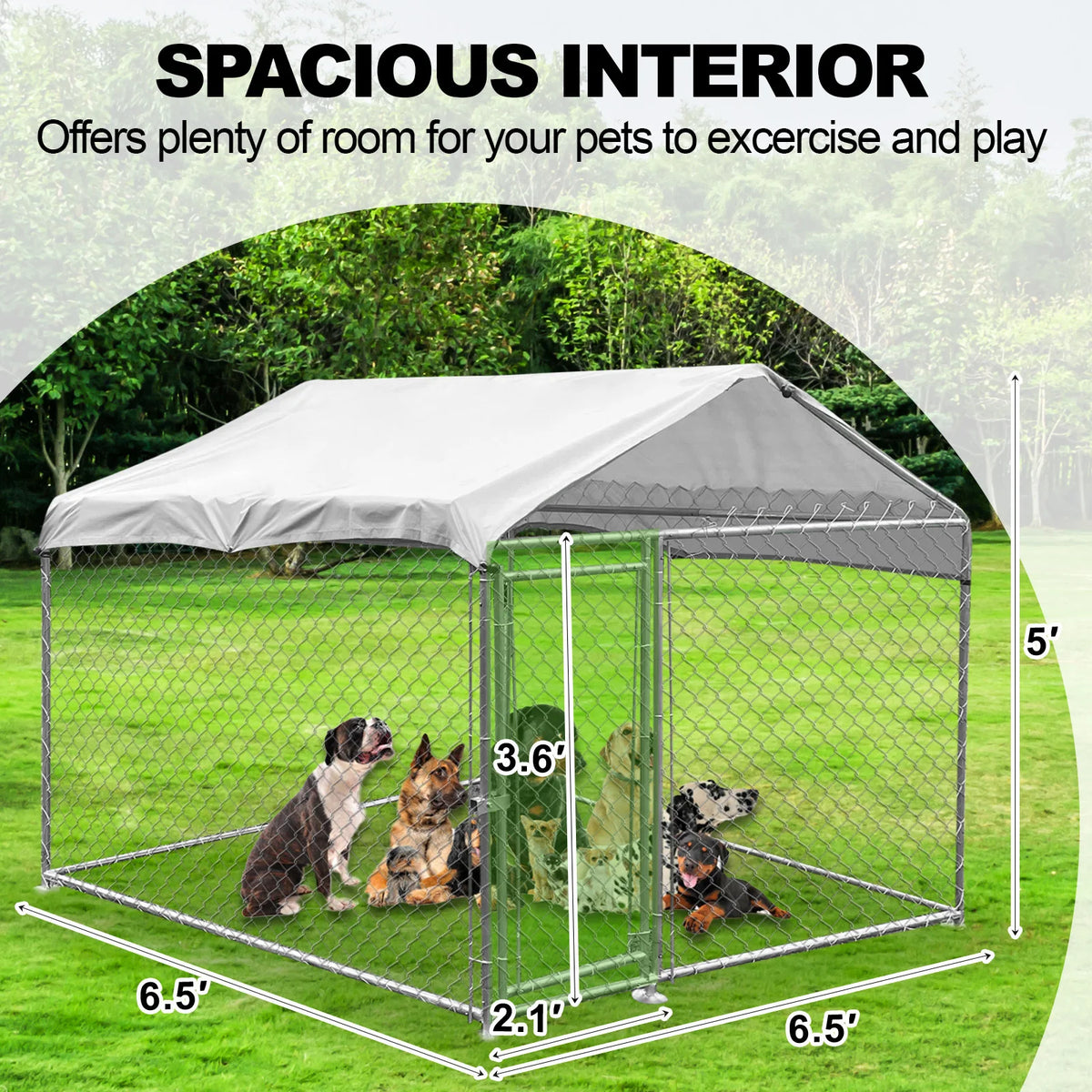 Large Outdoor Dog Kennel 200×200×150cm With Roof Heavy Duty Metal Dog Cage House Waterproof Sun Protection Pet Playpen for Backyard