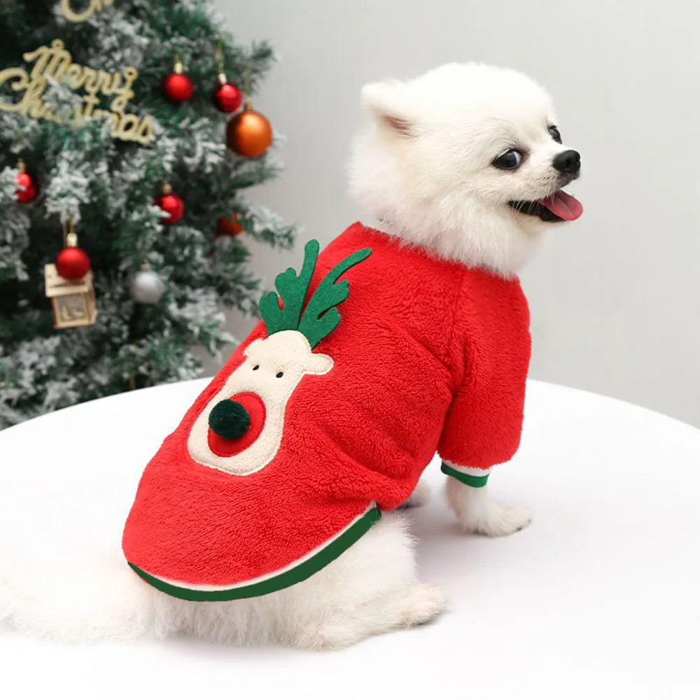 Christmas Dog Hoodies Holiday Puppy Costume Winter Pet Clothes Warm Plush Xmas Santa Elk Sweater Coat for Small Dog Cat Clothing