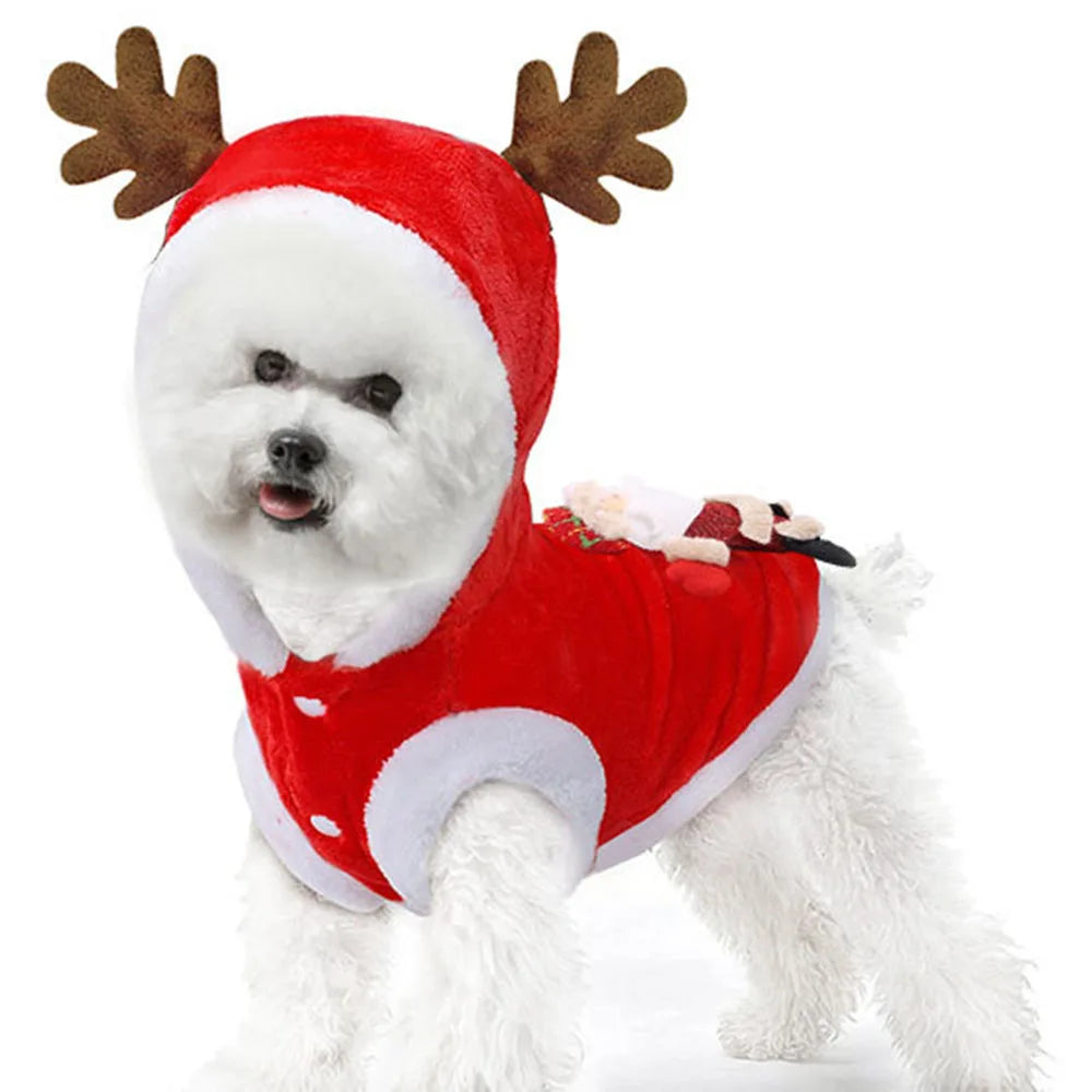 Christmas Dog Hoodies Holiday Puppy Costume Winter Pet Clothes Warm Plush Xmas Santa Elk Sweater Coat for Small Dog Cat Clothing