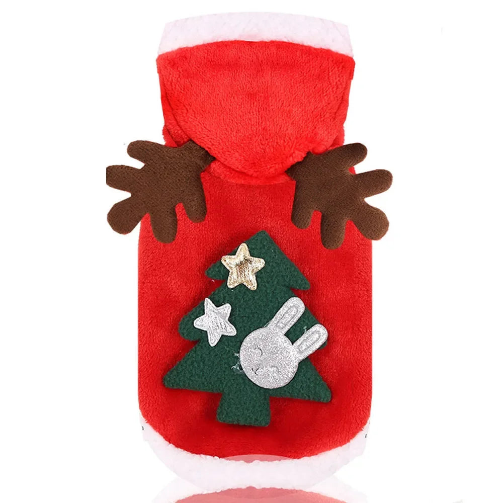 Christmas Dog Hoodies Holiday Puppy Costume Winter Pet Clothes Warm Plush Xmas Santa Elk Sweater Coat for Small Dog Cat Clothing