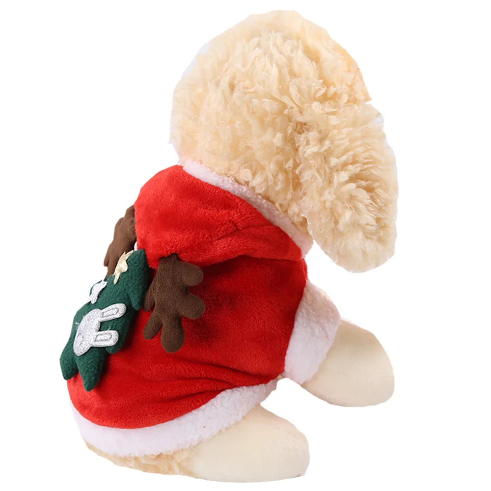 Christmas Dog Hoodies Holiday Puppy Costume Winter Pet Clothes Warm Plush Xmas Santa Elk Sweater Coat for Small Dog Cat Clothing