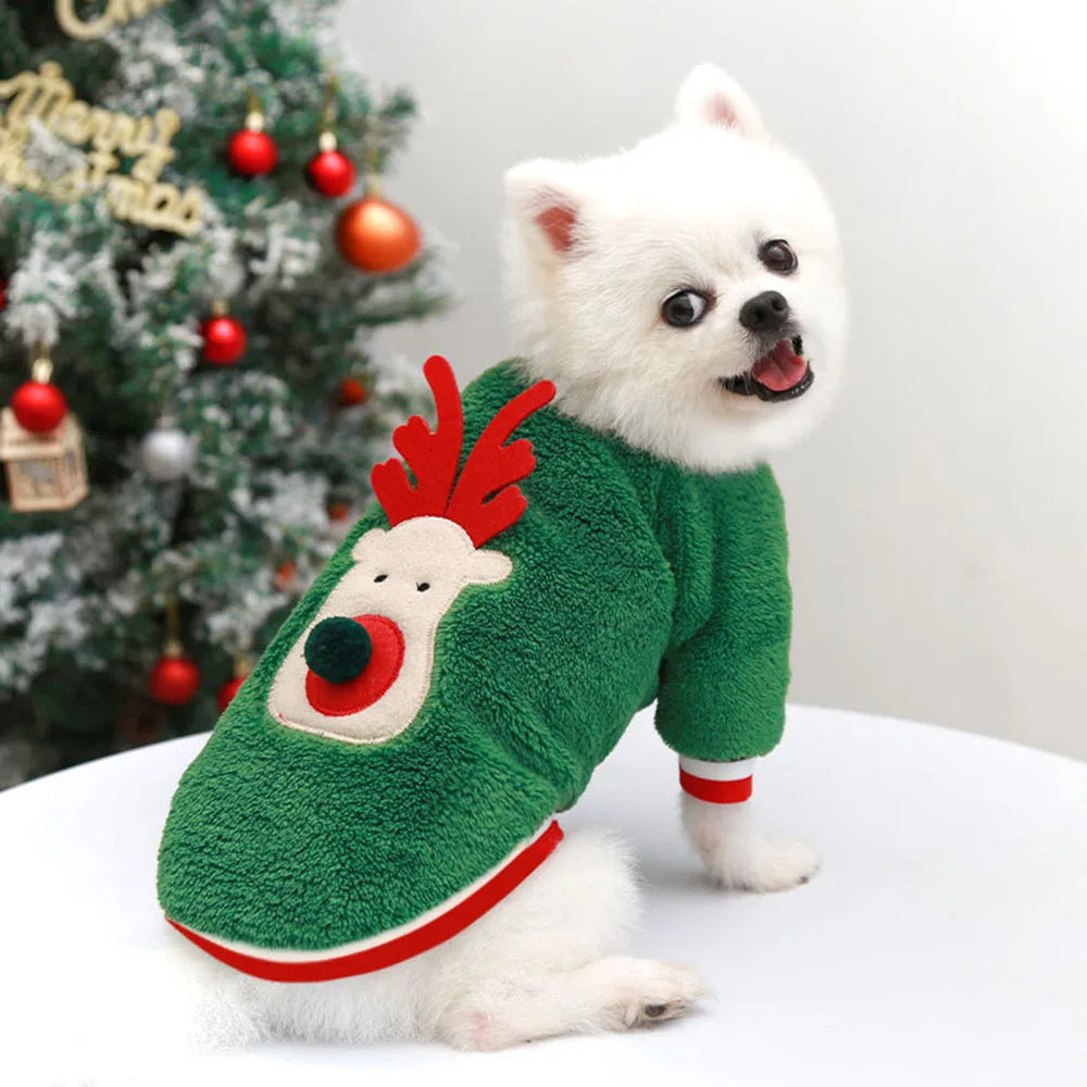 Christmas Dog Hoodies Holiday Puppy Costume Winter Pet Clothes Warm Plush Xmas Santa Elk Sweater Coat for Small Dog Cat Clothing