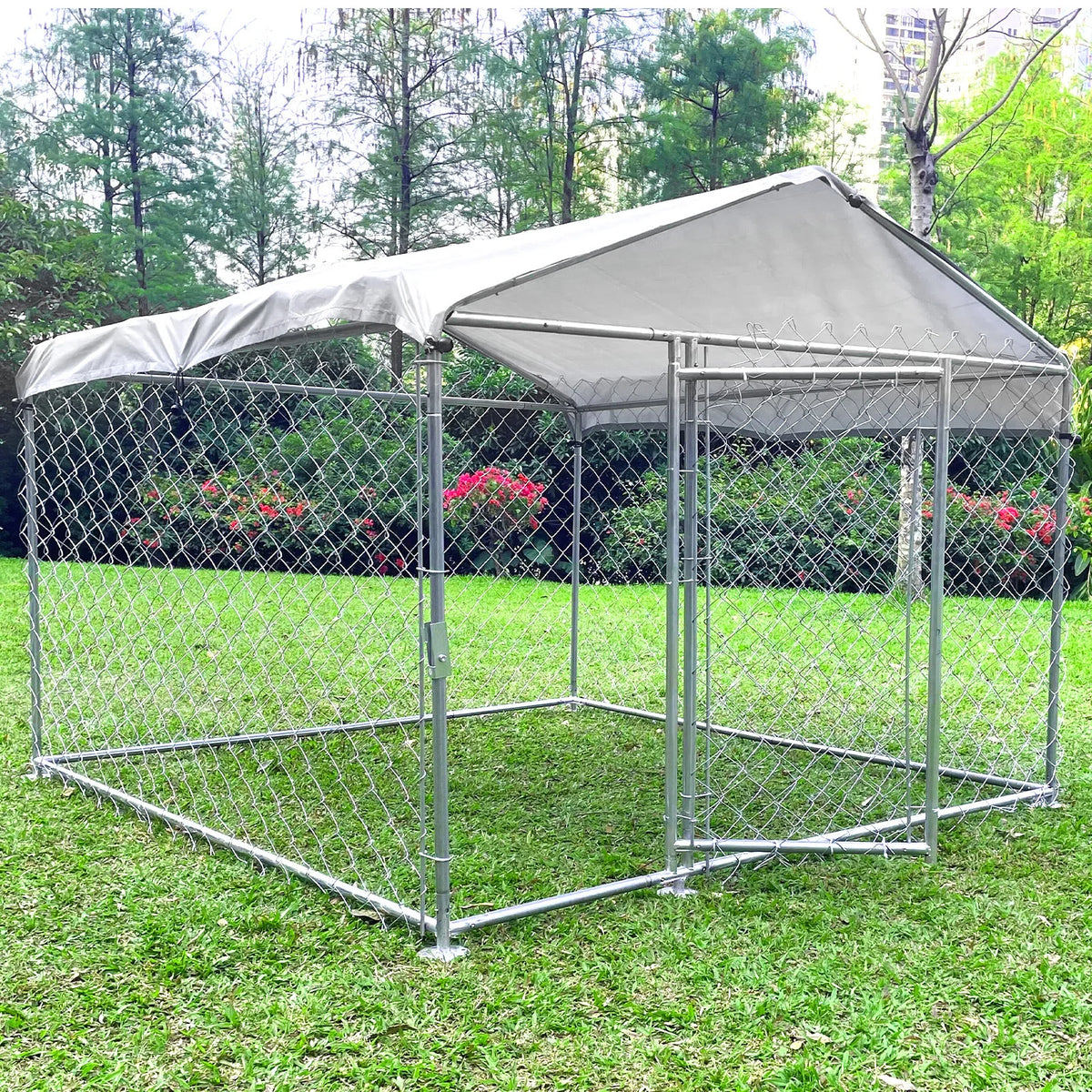 Large Outdoor Dog Kennel 200×200×150cm With Roof Heavy Duty Metal Dog Cage House Waterproof Sun Protection Pet Playpen for Backyard