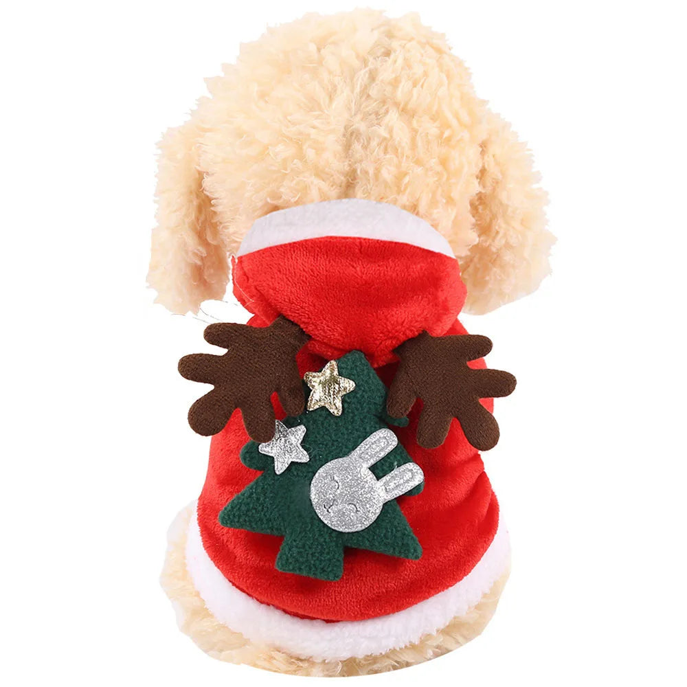 Christmas Dog Hoodies Holiday Puppy Costume Winter Pet Clothes Warm Plush Xmas Santa Elk Sweater Coat for Small Dog Cat Clothing
