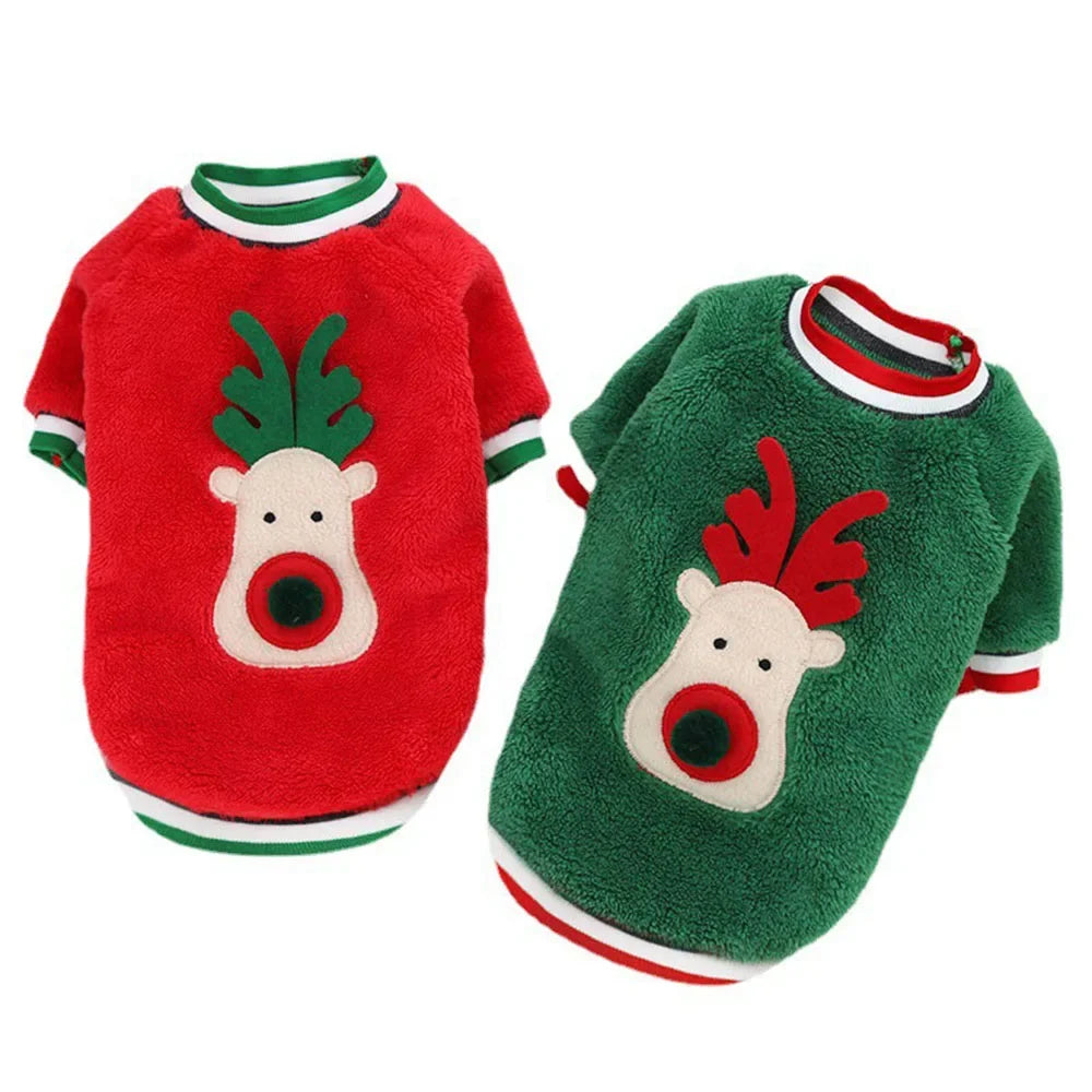 Christmas Dog Hoodies Holiday Puppy Costume Winter Pet Clothes Warm Plush Xmas Santa Elk Sweater Coat for Small Dog Cat Clothing