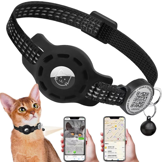 Cat GPS Collar with QR Code Tag & Airtag Case  Reflective Apple Tag Cats Collar for Tracker Pet Breakaway Air Tag Kitten Collar