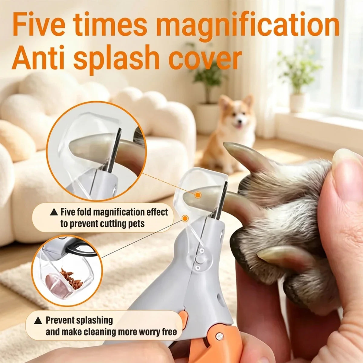 Pet Nail Clipper with LED Light & 5X Magnification, Dog & Cat Claw Trimmer, Pet Grooming Tool for Easy Pet Nail Care