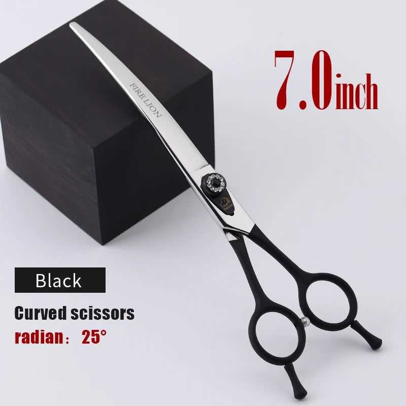 FIRELION 7.0/7.5 Inch 440c Steel Professional Dog Cutting Thinning Curved Scissors Animals Pet Grooming Scissors for Dogs