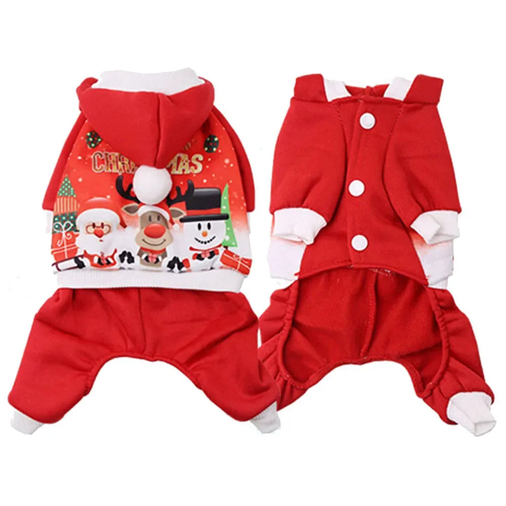 Christmas Dog Hoodies Holiday Puppy Costume Winter Pet Clothes Warm Plush Xmas Santa Elk Sweater Coat for Small Dog Cat Clothing