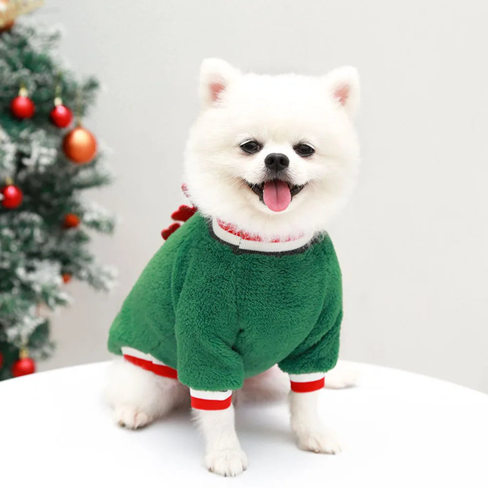 Christmas Dog Hoodies Holiday Puppy Costume Winter Pet Clothes Warm Plush Xmas Santa Elk Sweater Coat for Small Dog Cat Clothing